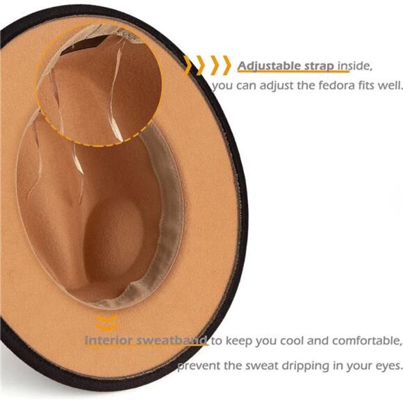 Women Gradient Color Fedora Wide Brim Felt Panama Hat with Belt Buckle main image 6
